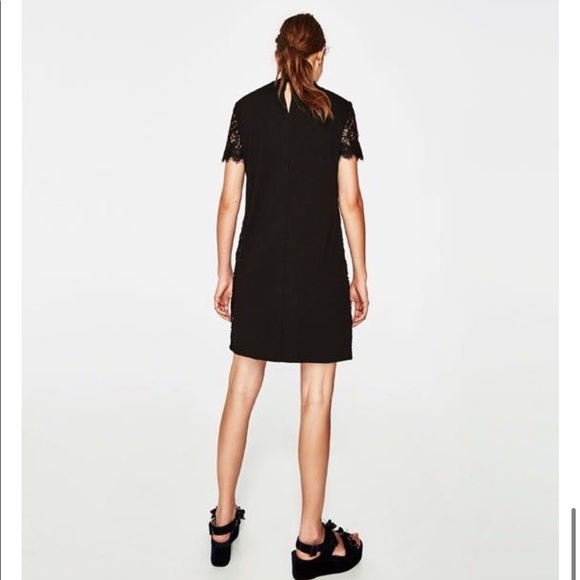 ZARA Black Lace Contrast Easy Pull On Dress - Picture 10 of 14
